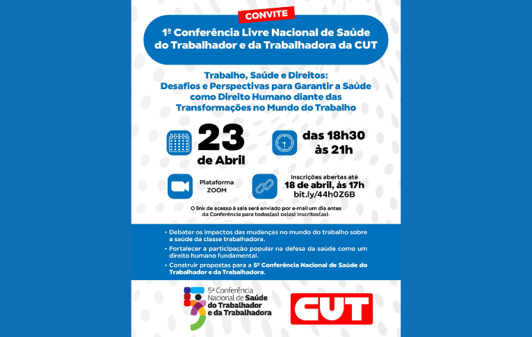 CUT fará Conferência Livre de Saúde do Trabalhador, preparatória à CNSTT, no dia 23 