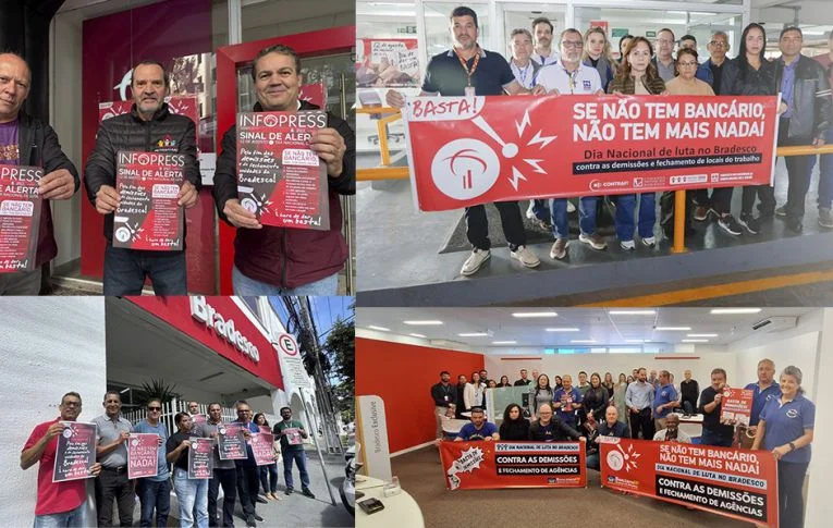 Bancários realizam Dia Nacional de Luta contra demissões e fechamento de agências no Bradesco