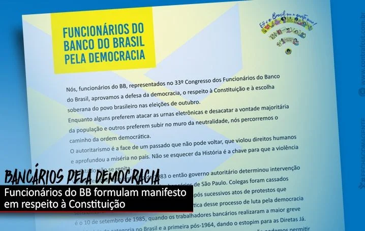 Funcionários do Banco do Brasil divulgam manifesto em defesa da democracia