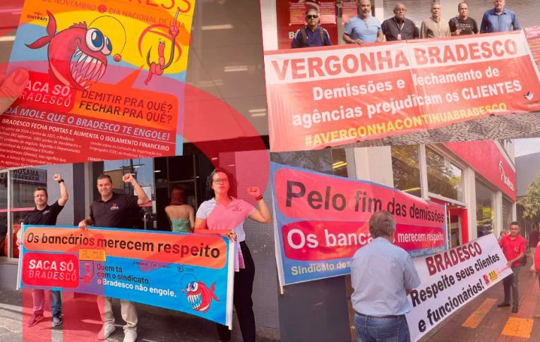 Sindicatos e federações realizam dia nacional de luta contra o fechamento de unidades do Bradesco